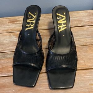 Zara women mesh heeled square toe sandals